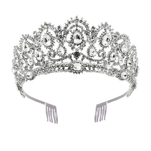 FRCOLOR Baroque Queen Tiara Crown Black Crystal Bride Tiara Queen Crowns Wedding Vintage Crown for Party Wedding Banquet